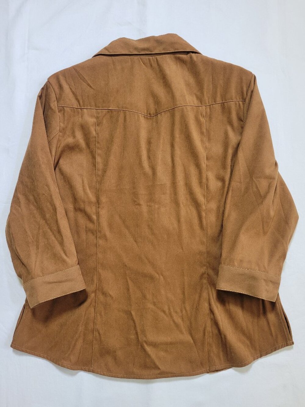 Coldwater Creek Faux Suede Zip Up Lightweight Jacket Camel Brown Large Preppy - Picture 11 of 11